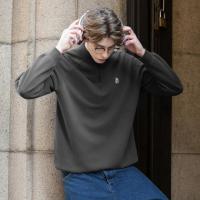 唐狮2026秋季长袖polo衫男立领精致刺绣翻领灰色拉链半开襟休闲