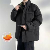 唐狮2024新款男立领前胸贴标短款羽绒服简约男士面包服肌理感宽松