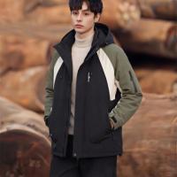 唐狮2026秋冬季短款工装羽绒服男连帽撞色拼接潮流百搭简约设计感