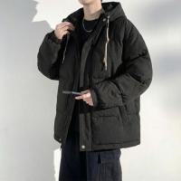 唐狮2026冬季短款羽绒服男连帽肌理感面料黑色羽绒外套保暖防寒