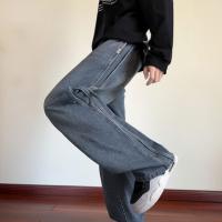 唐狮2026秋冬新款男牛仔长裤宽松侧边直筒裤美式复古潮流牛仔