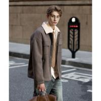 唐狮2026秋冬季外套男翻领工装口袋加厚休闲风拼接仿羊羔领外套潮