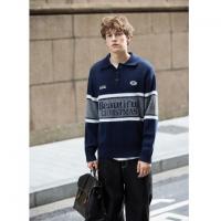 唐狮2026新款秋冬季毛衣男翻领英文拼接学院风学生美式穿搭时尚