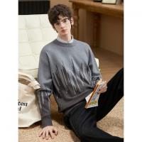 （小灯塔勿上）唐狮2025新款秋冬季毛衣男士圆领套头撞色拼接灰色