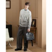 （小灯塔勿上）唐狮2025新款秋冬季毛衣男士圆领套头撞色拼接灰色