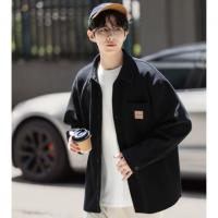 唐狮2025秋冬新款男长袖衬衫翻领口袋小标灯芯绒初秋外套通勤休闲