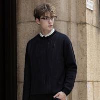 唐狮2026秋冬季毛衣男圆领套头简约设计花色毛线衫潮流黑色上衣