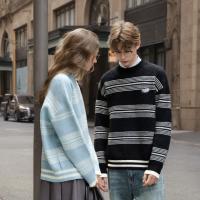 唐狮2026秋冬季情侣款毛衣圆领绣花条纹上衣休闲风超好看毛线衫