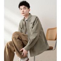 唐狮2025春季新款长袖衬衫男宽松复古工装纯色衬衣休闲外套