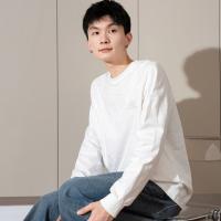 唐狮春秋季新款纯色长袖T恤男士衣服潮流白色圆领内搭打底衫