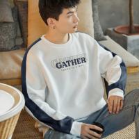 唐狮2025春秋季新款圆领卫衣男宽松撞色拼接插肩袖青少年上衣潮流