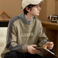 唐狮2025春秋季新款圆领卫衣男宽松撞色拼接插肩袖青少年上衣潮流