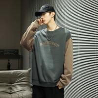 唐狮2026春秋季新款圆领卫衣男宽松撞色拼接插肩袖青少年上衣潮流