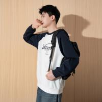 唐狮春秋季新款圆领卫衣男宽松撞色拼接插肩袖青少年上衣潮流