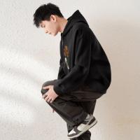 唐狮2026春秋季新款男生连帽卫衣黑色上衣青少年长袖休闲宽松外套