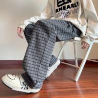 唐狮2026冬季休闲长裤男格纹设计宽松直筒休闲风慵懒感韩系时尚