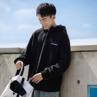 唐狮2026秋冬季连帽卫衣男左胸绣花设计半开胸摇粒绒厚休闲风上衣