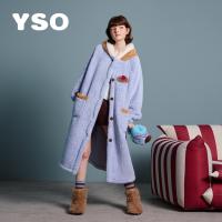 yso【酷猫系列】睡衣女秋冬新款毛绒长款连帽加厚保暖开衫睡袍D
