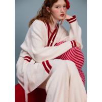 yso【红品系列】睡衣女秋冬V领针织开衫复古学院风家居服套装D