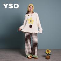 yso【花花梦园】睡衣女秋冬新款加绒有钱花半边绒保暖家居服套装D