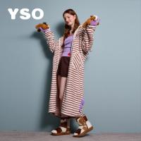 yso【小马系列】睡衣女秋冬加厚加绒条纹卡通连帽家居服保暖睡袍D