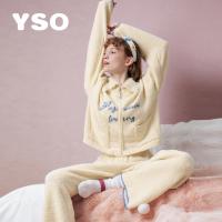 yso【花花梦园】睡衣女冬季新款半边绒刺绣ins可外穿家居服套装D