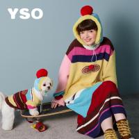 yso【酷猫系列】睡衣女秋冬新款条纹长袖毛衣裙半边绒家居服套装D