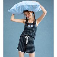 yso【酷猫系列】睡衣女夏条纹吊带休闲居家短裤可外穿家居服套装B