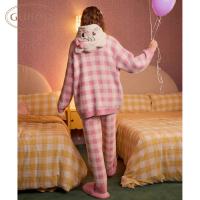 Gukoo/果壳睡衣女冬季mikko联名新款半边绒保暖女士家居服套装D