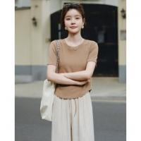 【实穿至上】夏季日常简约风圆领短袖打底衫弧形下摆舒弹女式t恤