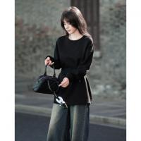 【柔触云朵棉】秋季气质设计感腰带圆领宽松舒适中长款卫衣女上衣