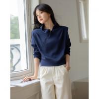 【小众垫肩设计】秋 立领斜拉链短款收腰长袖卫衣