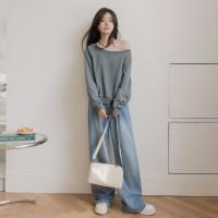 【甜酷慵懒感】秋季款休闲烫金毛圈布露肩小刺绣设计时尚长袖卫衣