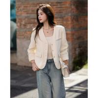 【至简内核】秋季商务通勤小香风V领毛边单排扣短款女式西装外套