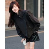 【柔飒通勤】秋季工装风立领单排扣宽松休闲小个子风衣外套女短款