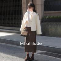 【茉莉奶白】秋款温暖休闲时尚搭扣设计气质圆领纯色短外套