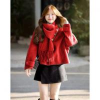 【奢暖绵羊毛】2025冬可脱卸围巾V领双面呢大衣宽松毛呢外套女短款