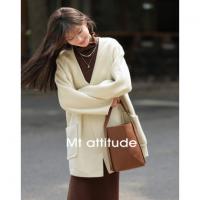 【纯色栀子花】秋季款百搭大V领极简风休闲大口袋双面呢羊毛大衣