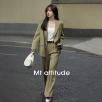 【酷飒通勤风】秋款气质纯色简约宽松长袖西装基础阔腿长裤套装