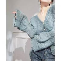 【温柔的诗】秋季气质浪漫荷叶边V领开衫舒适含羊毛针织衫女上衣