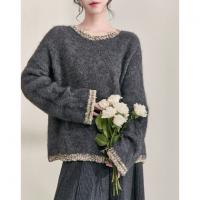 【香风针织】2025冬轻奢圆领撞色边线衫气质舒适含羊毛针织衫女上衣