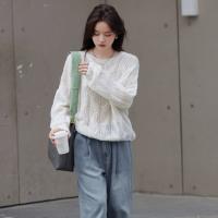 【时尚绞花】秋季简约圆领时尚绞花百搭宽松长袖套头线衫