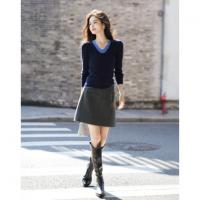 【智调假两件】秋季通勤撞色双V领线衫修身含绵羊毛针织衫女上衣