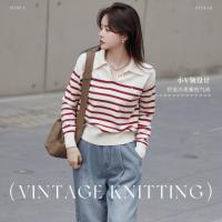 【经典复古条纹】秋POLO领慵懒软糯百搭套头针织上衣