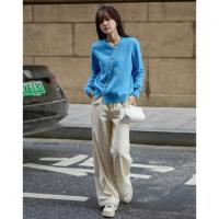 【天空很蓝系列】秋季时髦假门襟线衫舒适遮肉通勤好搭针织衫上衣