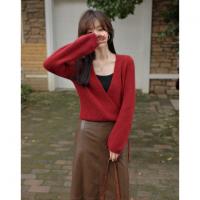 【简系都市】秋复古慵懒V领系绳长袖开衫舒适藏肉针织衫女上衣