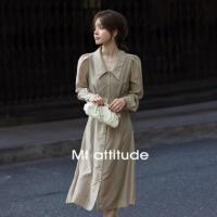 【酷飒通勤风】秋 宽松系腰带简约纯色衬衫连衣裙