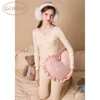 Gukoo/果壳保暖内衣女秋冬蝴蝶结满印新款贴身女士秋衣秋裤套装