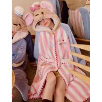 Gukoo/果壳情侣睡袍冬季毛绒保暖新款迪士尼小豆联名女家居服睡袍D