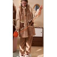 Gukoo/果壳情侣睡衣奇奇蒂蒂秋冬新款睡衣女珊瑚绒男家居服套装D